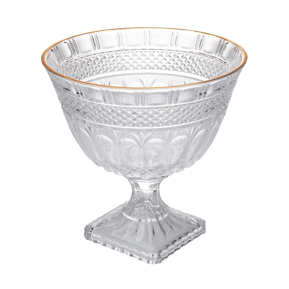 Centro de Mesa Decorativo de Cristal Transparente C/Pé e Fio de Ouro Brandon 26x25,5cm Lyor