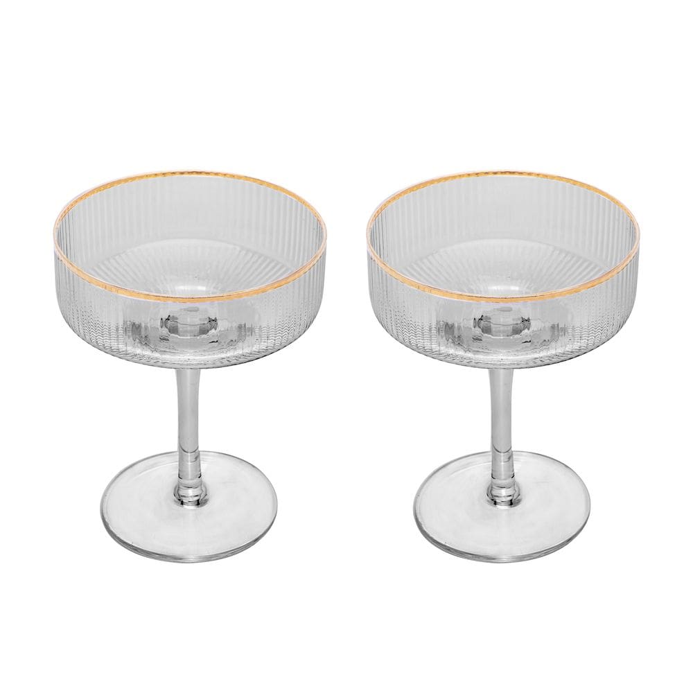 Cj 2 Taças de Vidro Transparente Coupe C/Fio de Ouro Lines 200ml Wolff