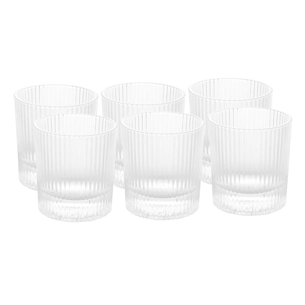 Cj 6 Copos de Cristal para Whisky Lines Transparente 300ml Wolff