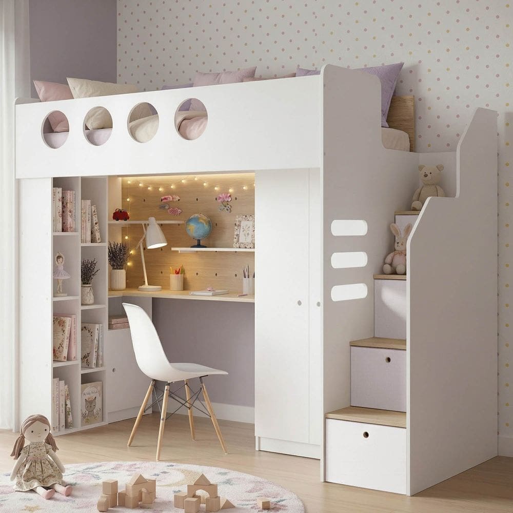 Cama Alta Office com Nicho e Guarda Roupa Star Maker Casatema Madeiraoriginals Branco/Itapoã