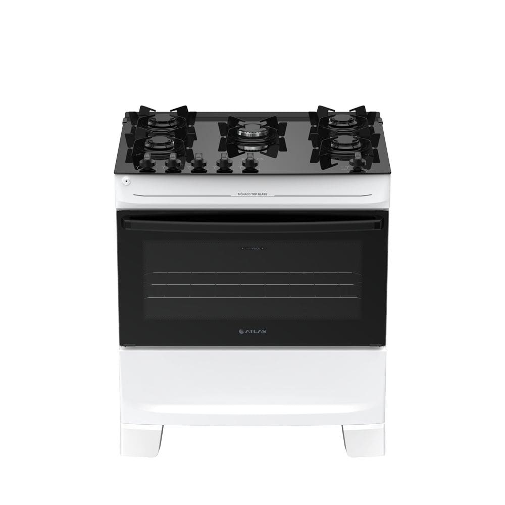 Fogão 5 bocas Atlas Mônaco Top Glass Automático Mesa de Vidro Branco
