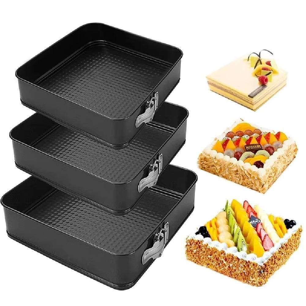 Kit 3 Forma Bolo Torta Fundo Removível Antiaderente Quadrada