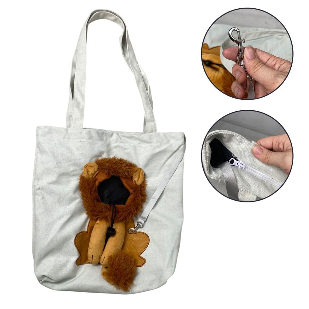 Bolsa Transporte Gato Cao Pet Animal Estampa Leao Estimacao Ombro Passeio Diversao Viagem Ventilada Caminhada