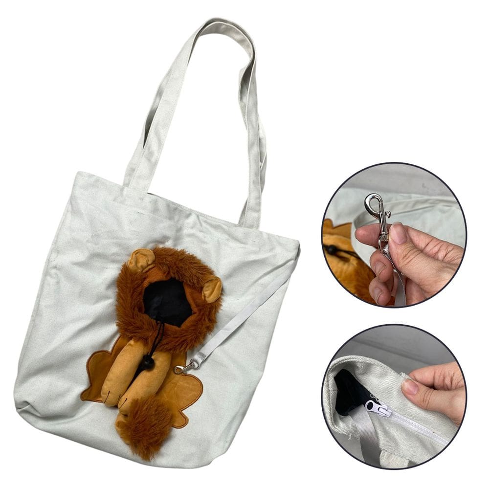 Bolsa Transporte Gato Cao Pet Animal Estimacao Estampa Leao Bag de Ombro Passeio Caminhada Ventilada Viagem