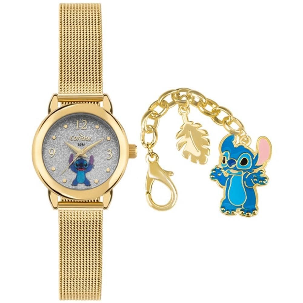Relógio Condor Feminino Ref: Co2035nxf/k4k Dourado Stitch + Chaveiro