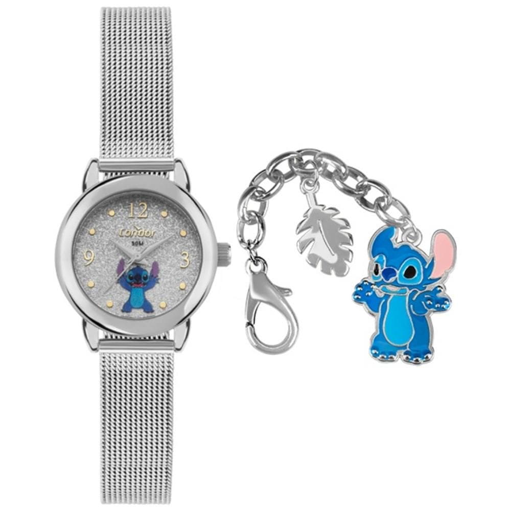 Relógio Condor Feminino Ref: Co2035nxg/k4k Prateado Stitch + Chaveiro