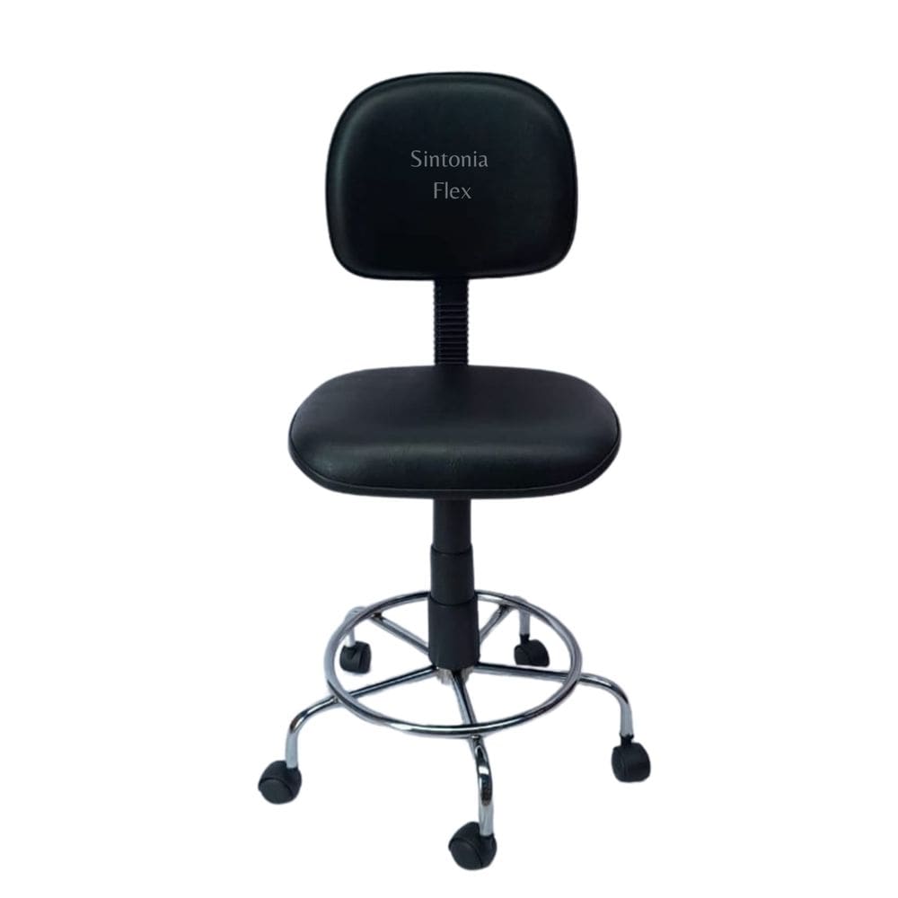 Cadeira caixa secretaria base de ferro cromada corano preto