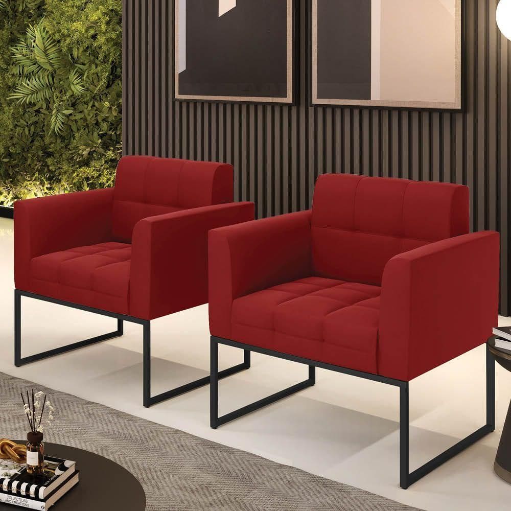 Poltrona Sala Decorativa Kit 2 Elisa Veludo Marsala Base Industrial Preta D`Rossi
