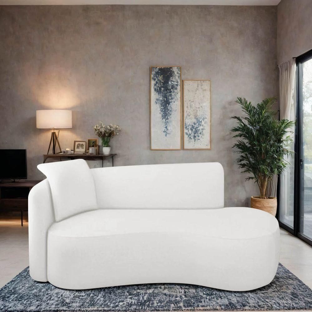 Divã Recamier Suíça Curvo Sala Recepção 150cm Ld Bouclé Branco
