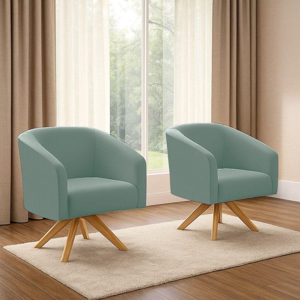Kit 2 Poltronas Decorativas Stella Giratória Veludo Cotelê Verde D`Rossi