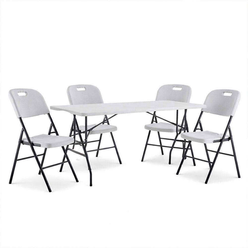Kit 01 Mesa + 04 Cadeiras Portáteis Dobráveis Loomber Branco