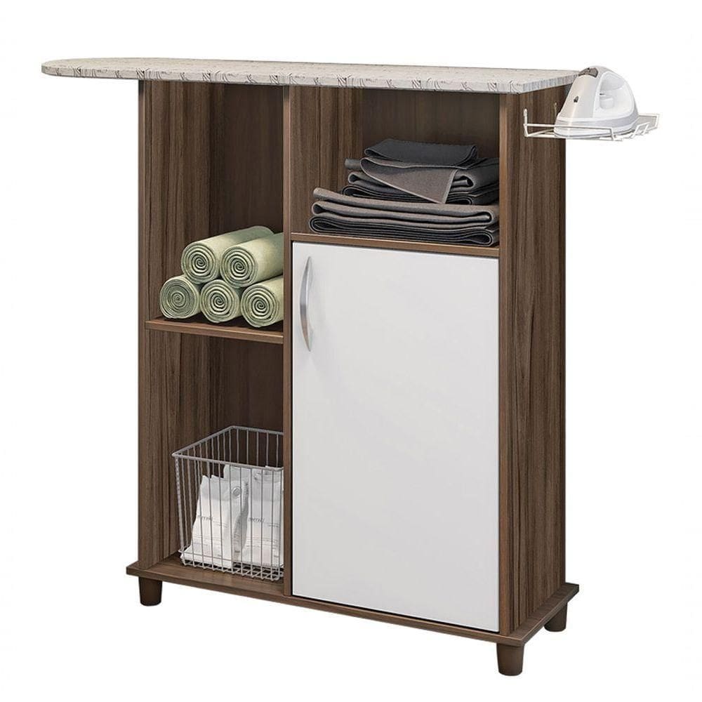 Tábua de Passar Pluméria MDP com Suporte para Ferro Fixado Amadeirado Branco Trend