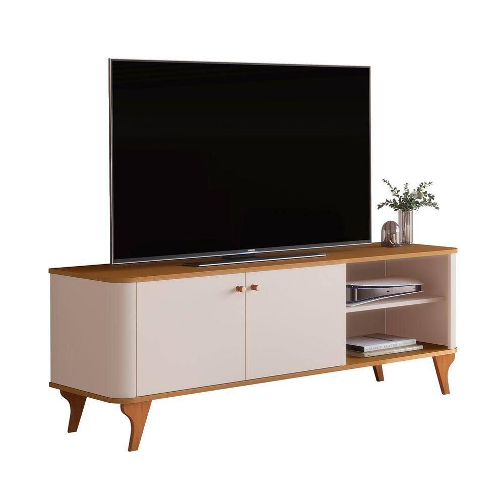 Rack Aruma 1.4 140,5CM MDF com Cantos Arredondados Off White com Nature