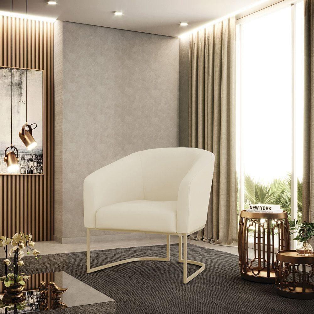 Poltrona Sala Decorativa Stella Base Industrial Veludo Cotelê Cor Bege D`Rossi