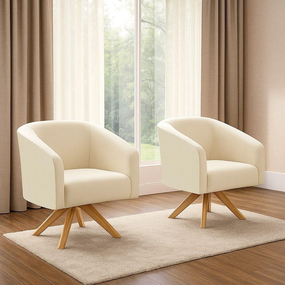 Kit 2 Poltronas Decorativas Stella Giratória Veludo Cotelê Bege D`Rossi