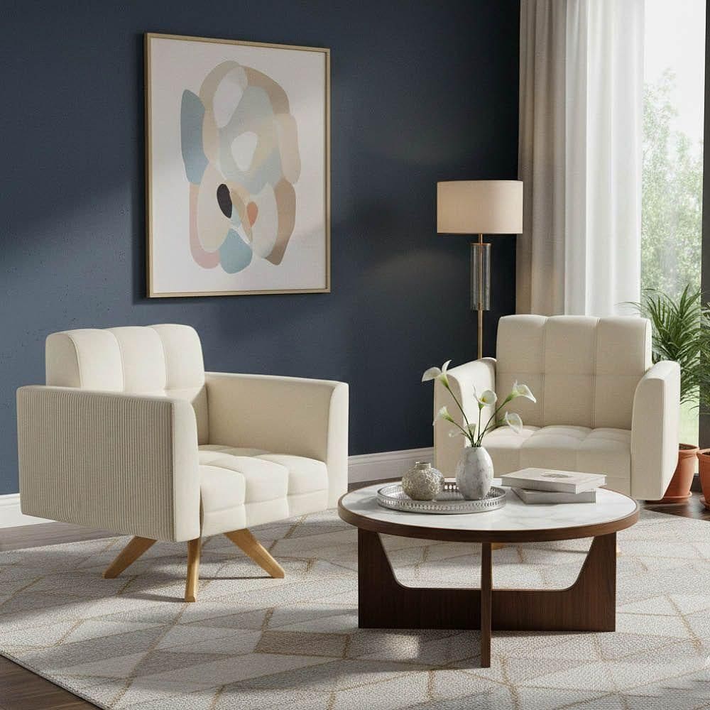 Kit 2 Poltronas Giratórias Elisa Sala Decorativa Veludo Cotelê Bege Marrom D Rossi