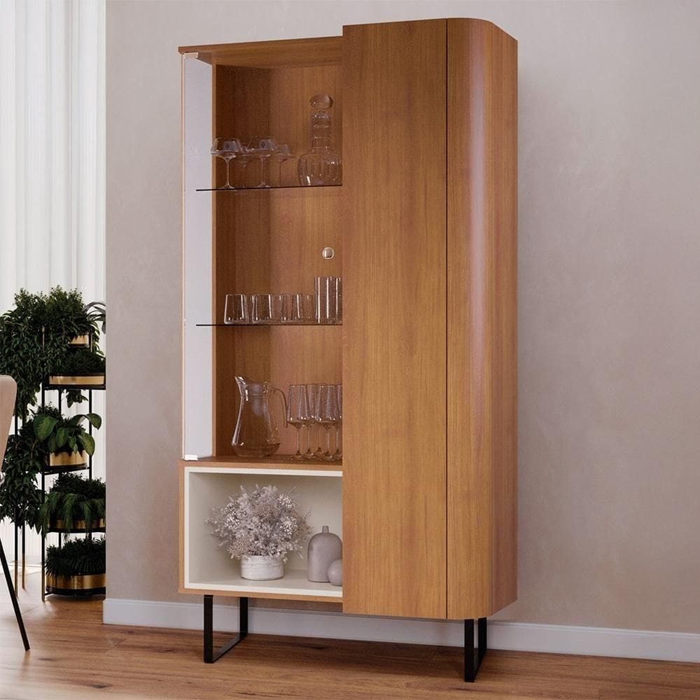 Cristaleira Porta De Vidro 92cm Orgânica Pé Metal Sindy Nature Z56 - Mpozenato