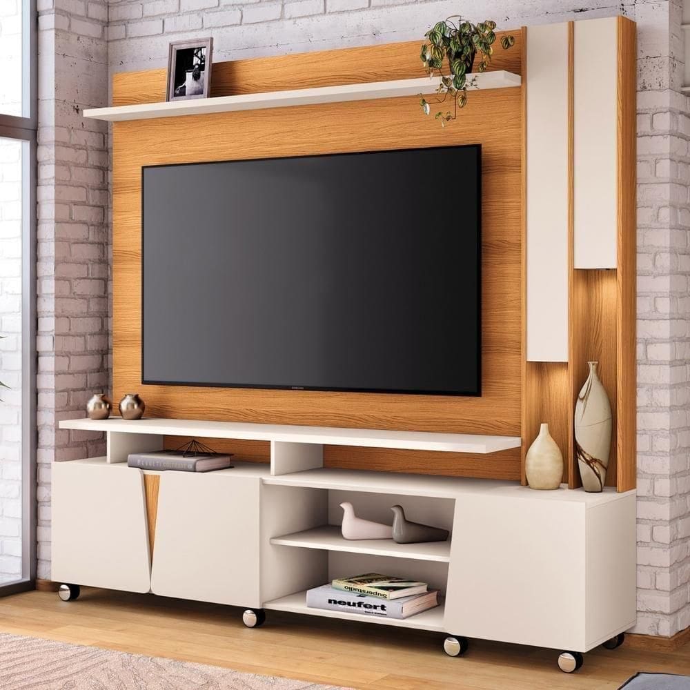 Estante Painel Tv 70 Pol 200cm Com Led Virtus Cinamomo/off - Hb Móveis