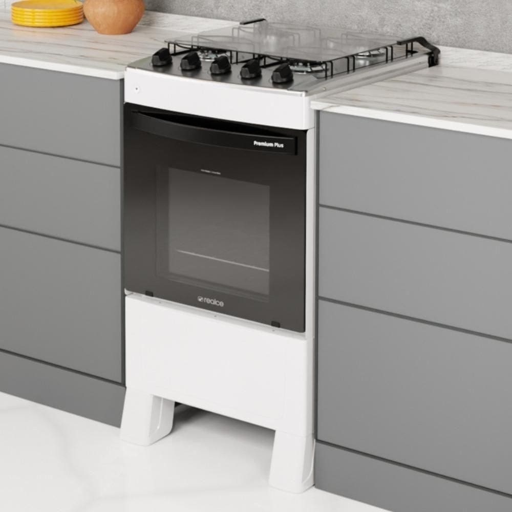 Fogão 4 Bocas A Gás Com Tampa Bivolt Premium Plus Realce Cr227 Branco Bivolt
