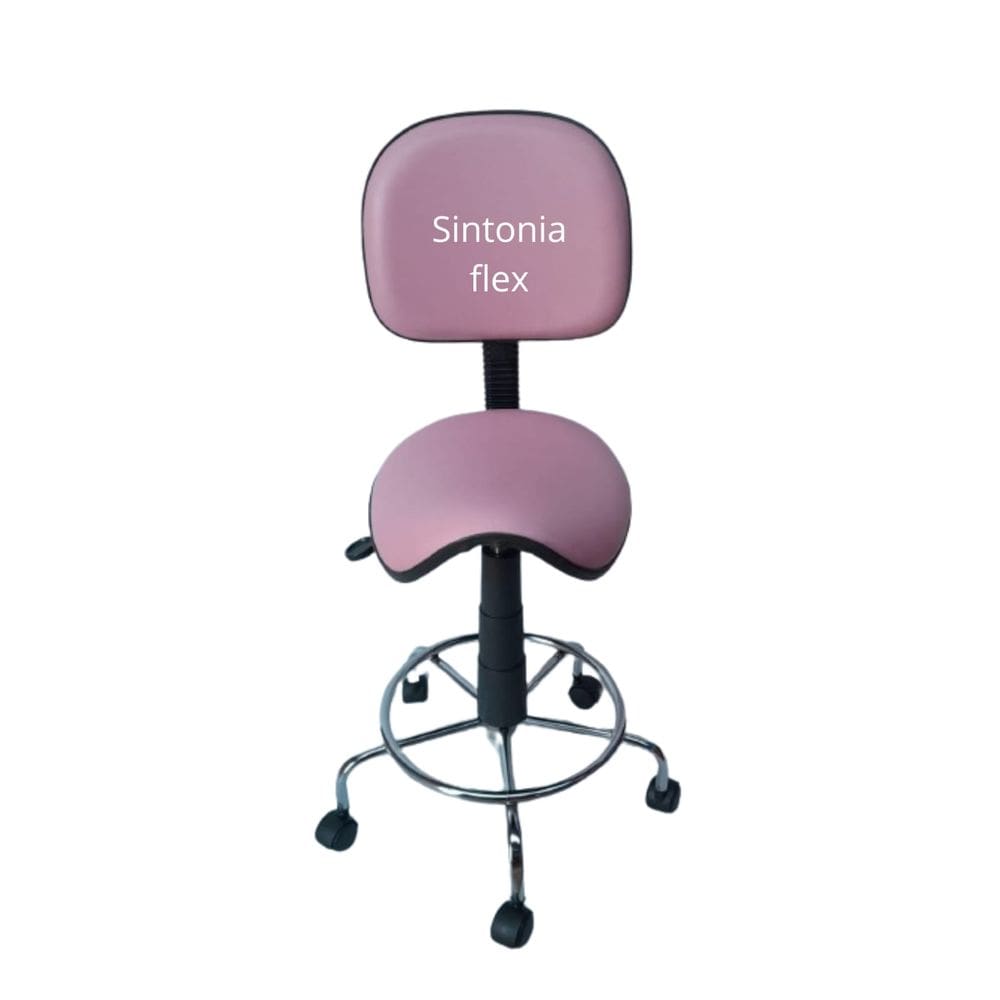 Cadeira sela secretaria estética para manicure tatuador dentista base cromada corano rosa claro