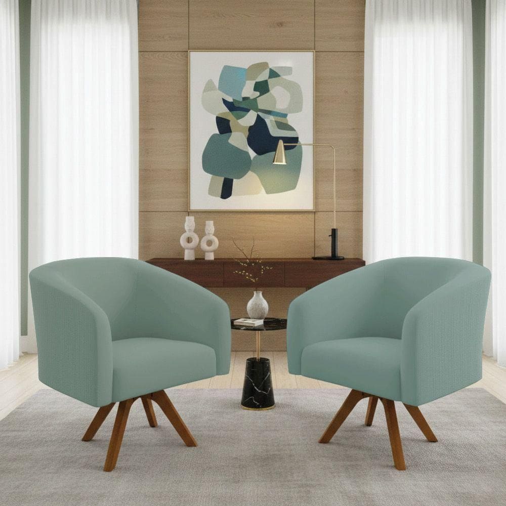 Kit 2 Poltronas Decorativas Stella Giratória Veludo Cotelê Verde D`Rossi