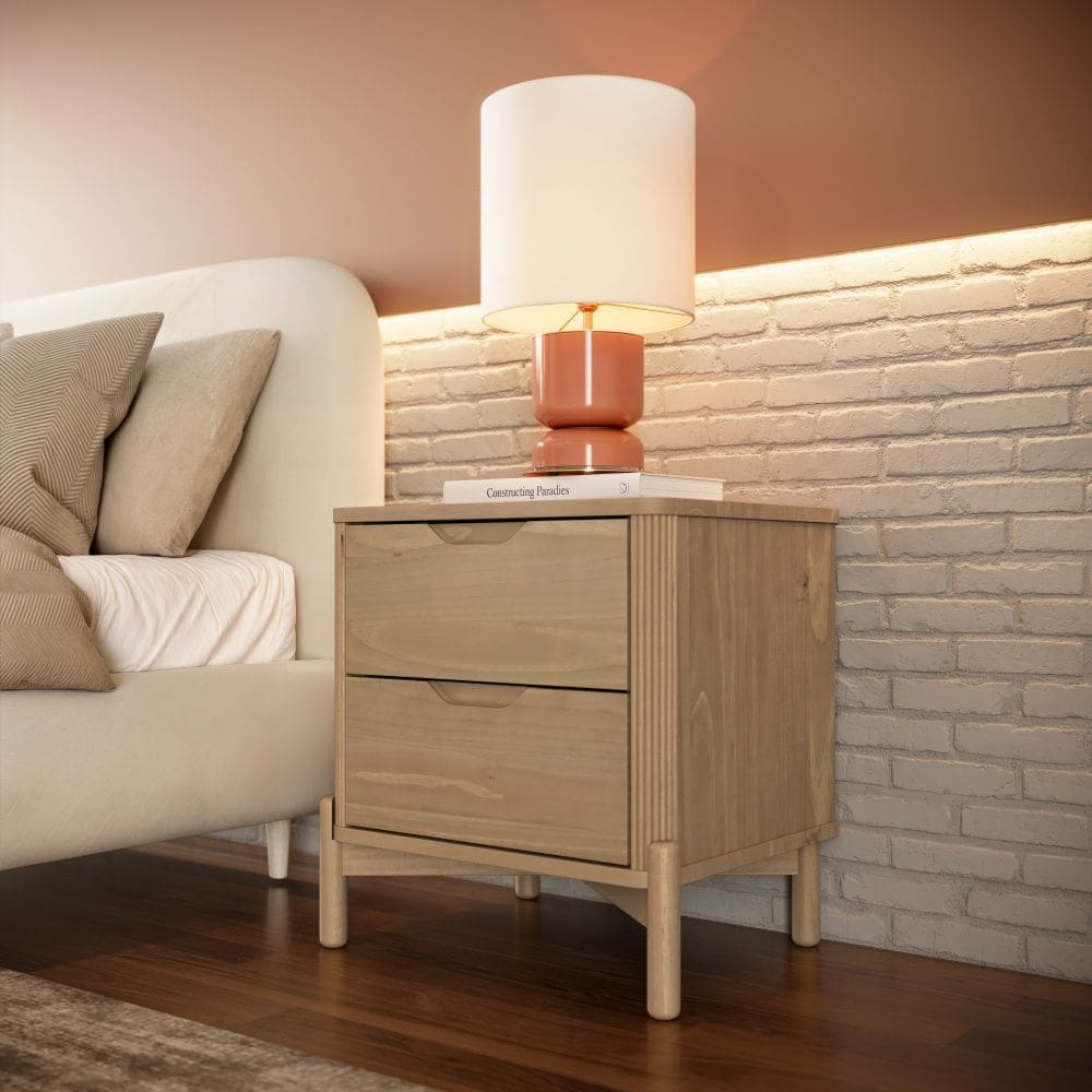 Mesa de Cabeceira 3300U Nest Madeira Maciça com 2 Gavetas Tauari Finestra