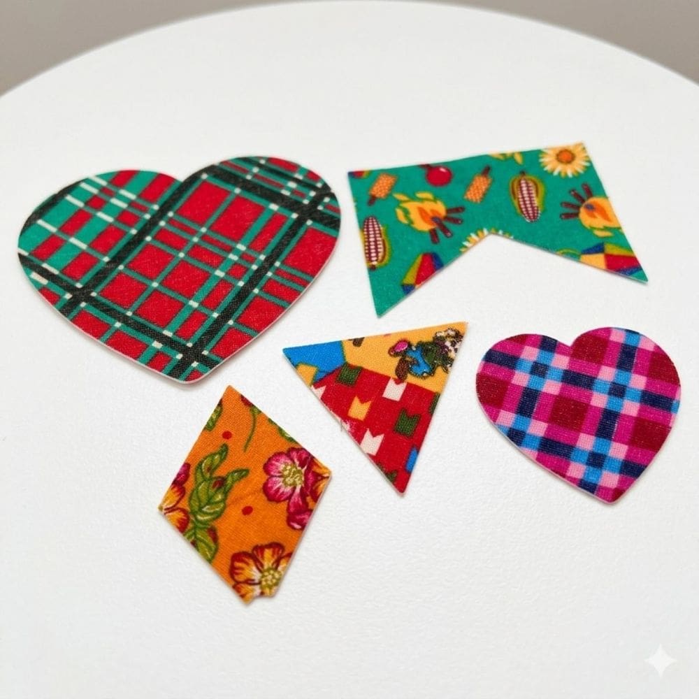 Kit 5 Retalhos de Roupa Remendo Tecido Festa Junina Autocolante para Customizar Roupa