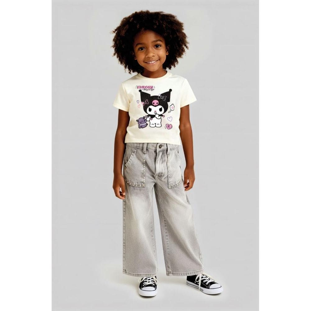 Blusa infantil menina Kuromi com strass Brandili