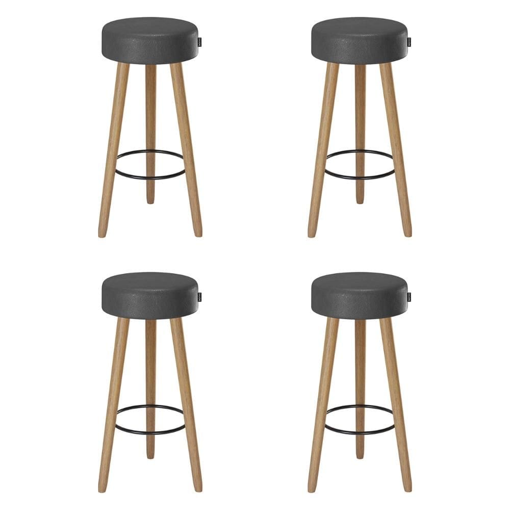 Banqueta Alta Estofada Pés Palito Kit 4 Hong Sintético Preto S08 - Mpozenato