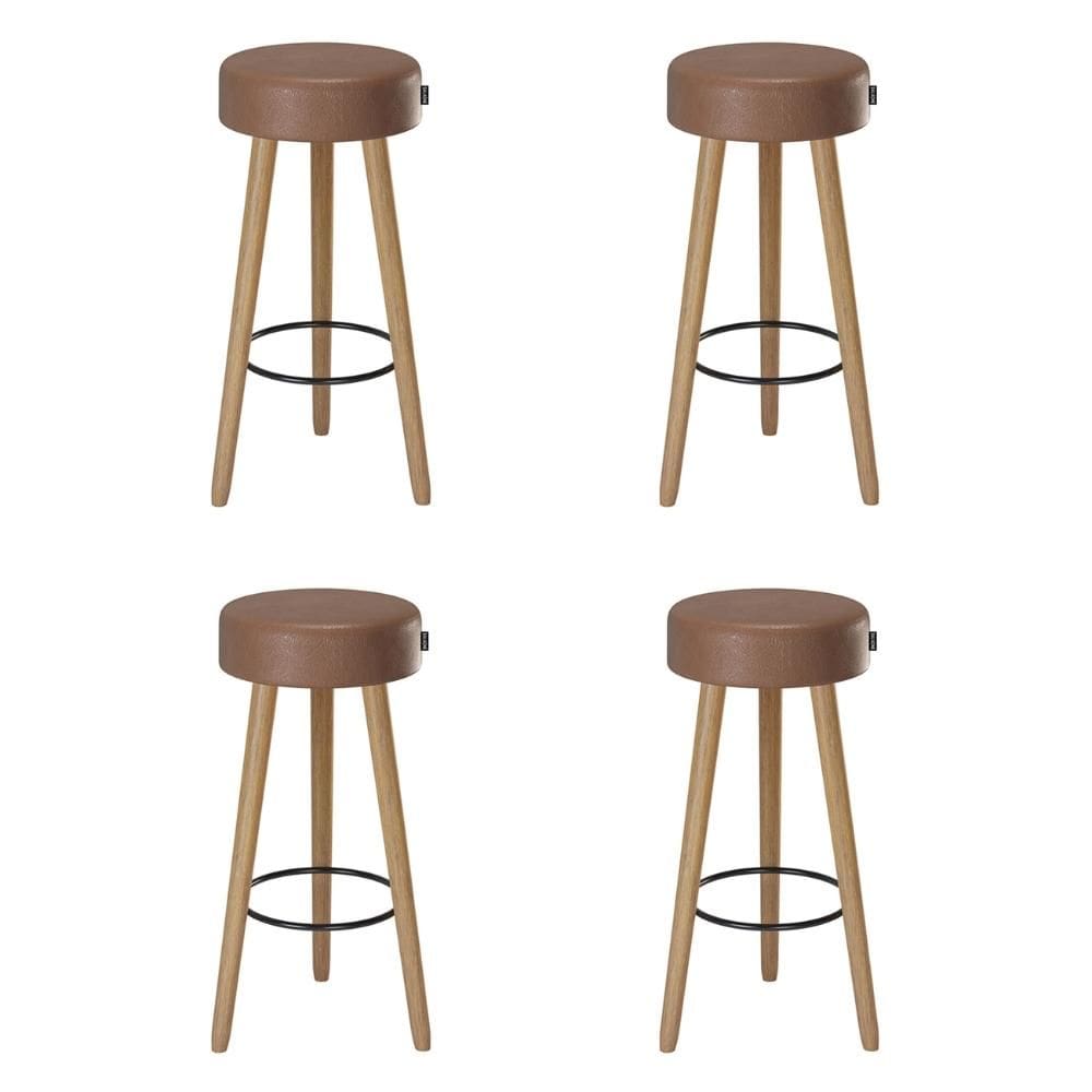 Banqueta Alta Estofada Pés Palito Kit 4 Hong Sintético Café S08 - Mpozenato