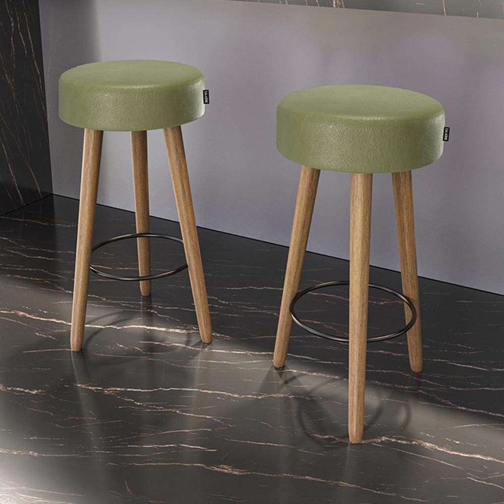 Banqueta Alta Estofada Pés Palito Kit 2 Hong Sintético Verde S08 - Mpozenato