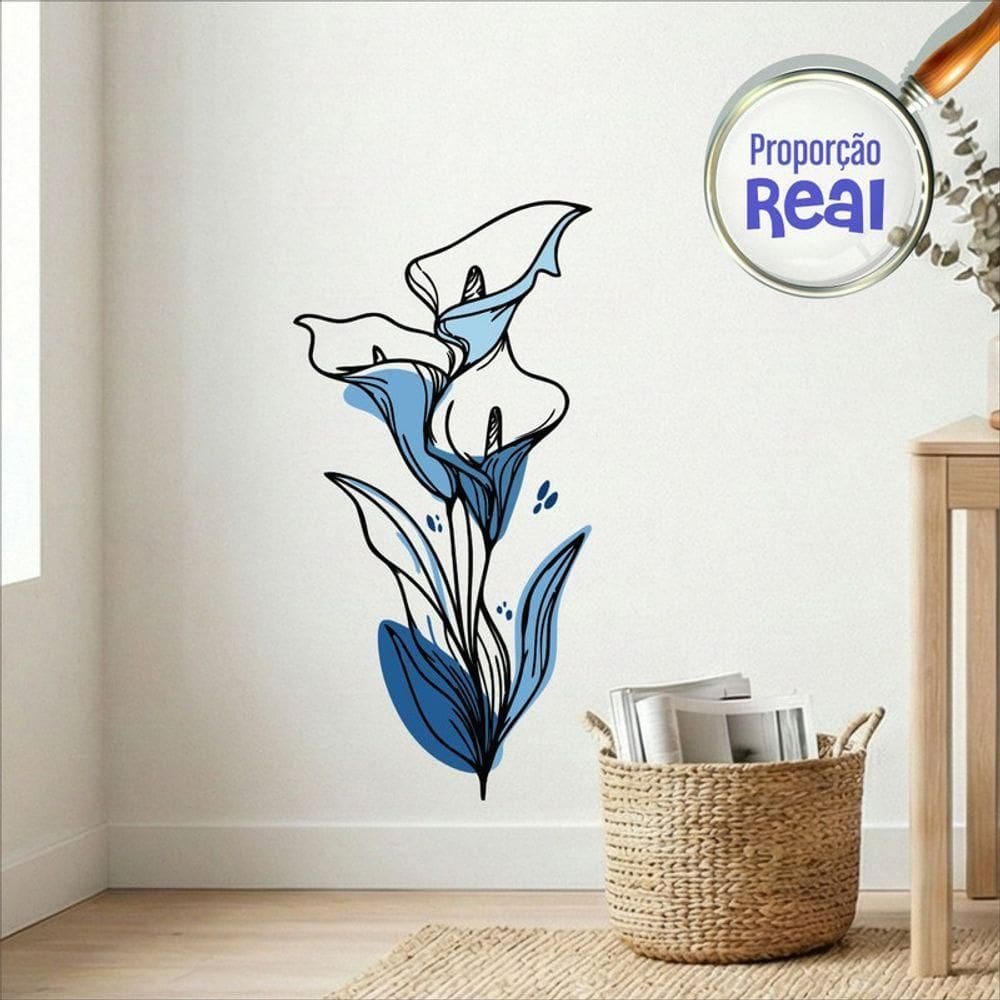 Adesivo Floral Boho Azul Estilo Nórdico 45x90 Minimalista Mod.04