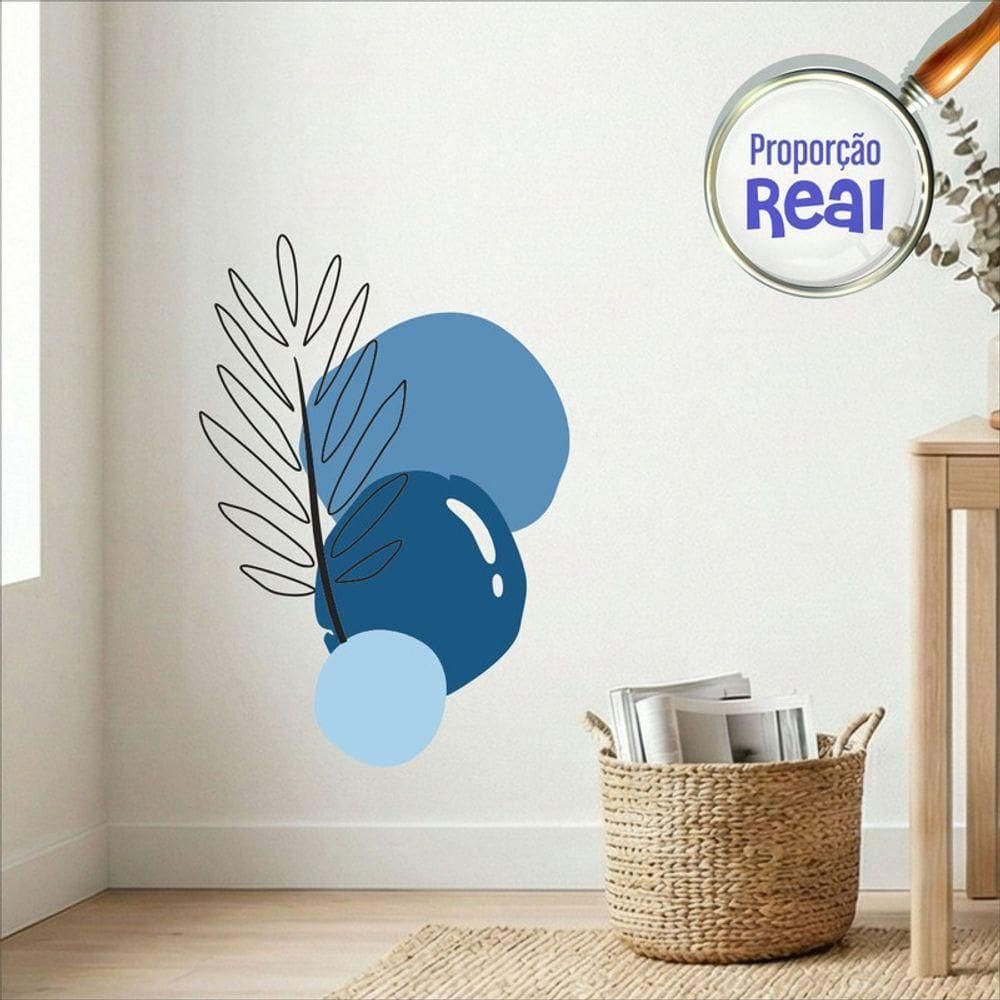 Adesivo Floral Boho Azul Estilo Nórdico 55x80 Minimalista Mod.02