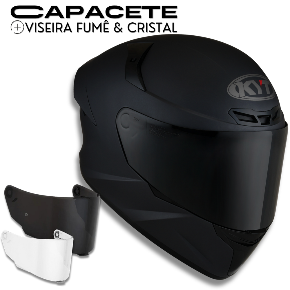 Capacete KYT TT Course Plain Preto Fosco Tamanho 62 com Viseira extra Fumê