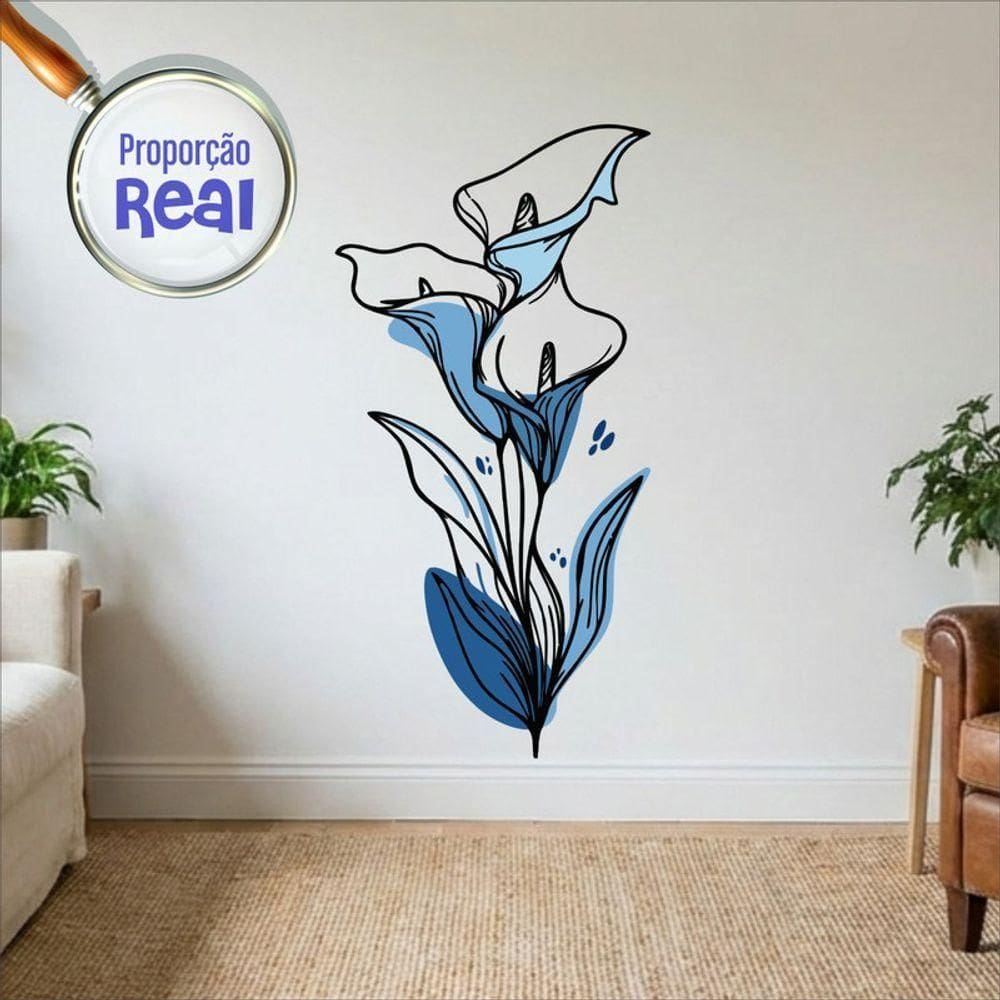 Adesivo Floral Boho Azul Estilo Nórdico 60x120 Minimalista Mod.04