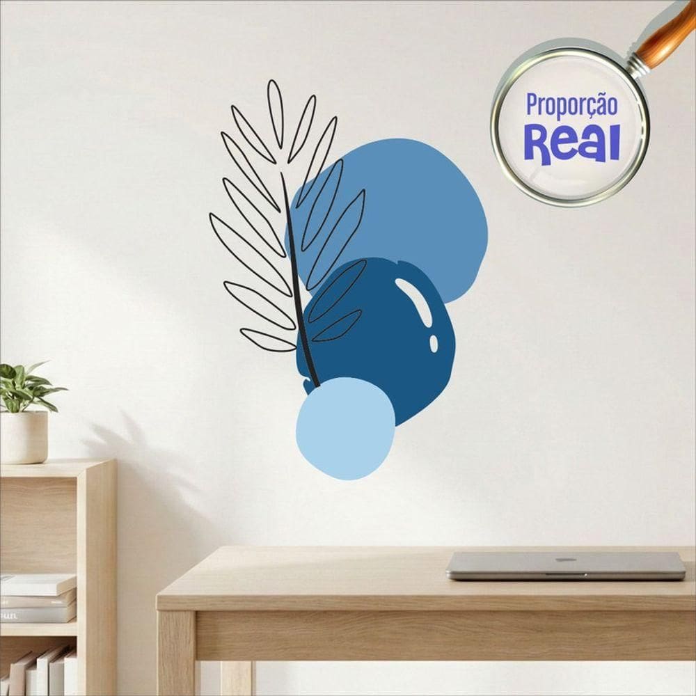 Adesivo Floral Boho Azul Estilo Nórdico 50x35 Minimalista Mod.02