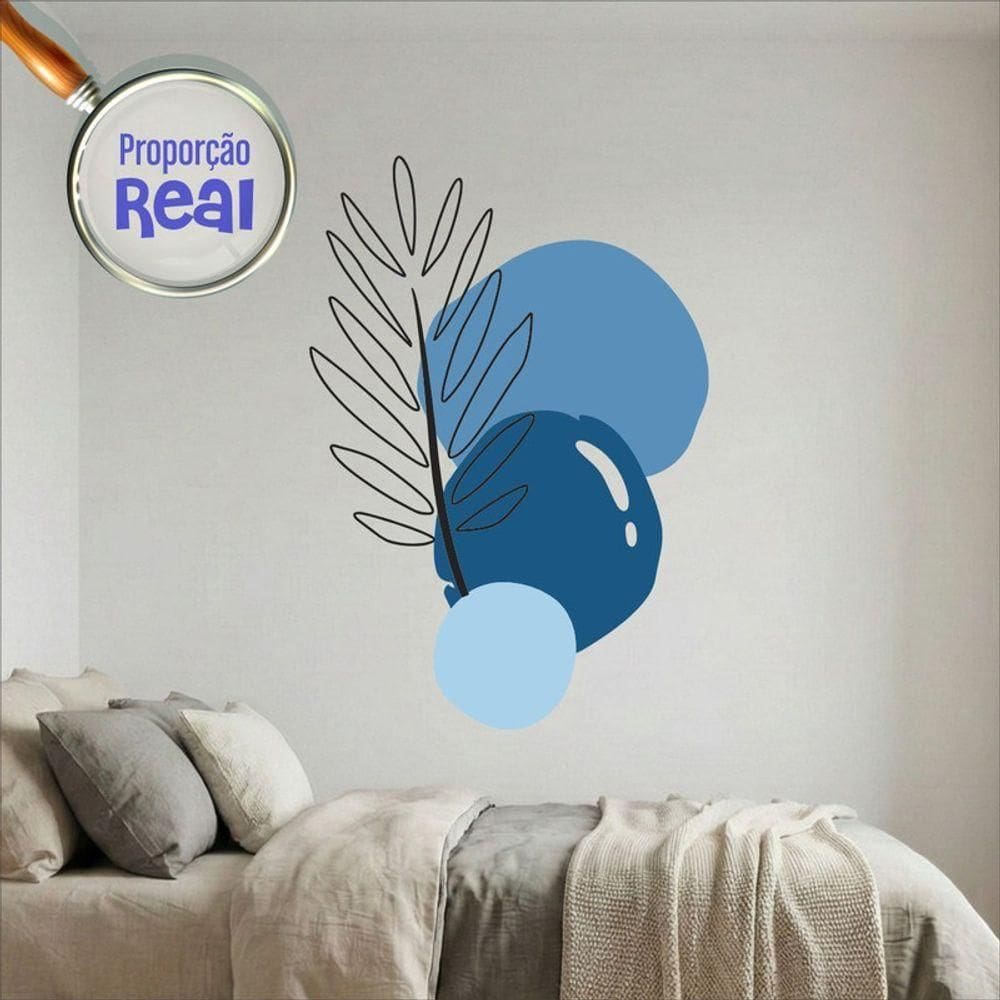 Adesivo Floral Boho Azul Estilo Nórdico 130x90 Minimalista Mod.02