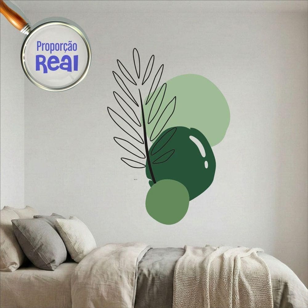 Adesivo Floral Boho Verde Estilo Nórdico 130x90 Minimalista Mod.02
