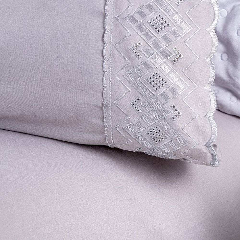 Jogo de Cama Bordado Inglês Simples 100% Micropercal Toque Macio Sonhare Sultan