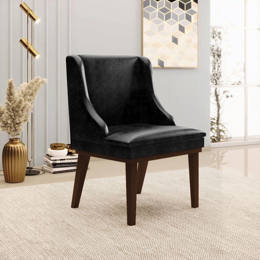 Cadeira de Jantar Liz Estrutura em Madeira Revestimento em Corano Preto D03