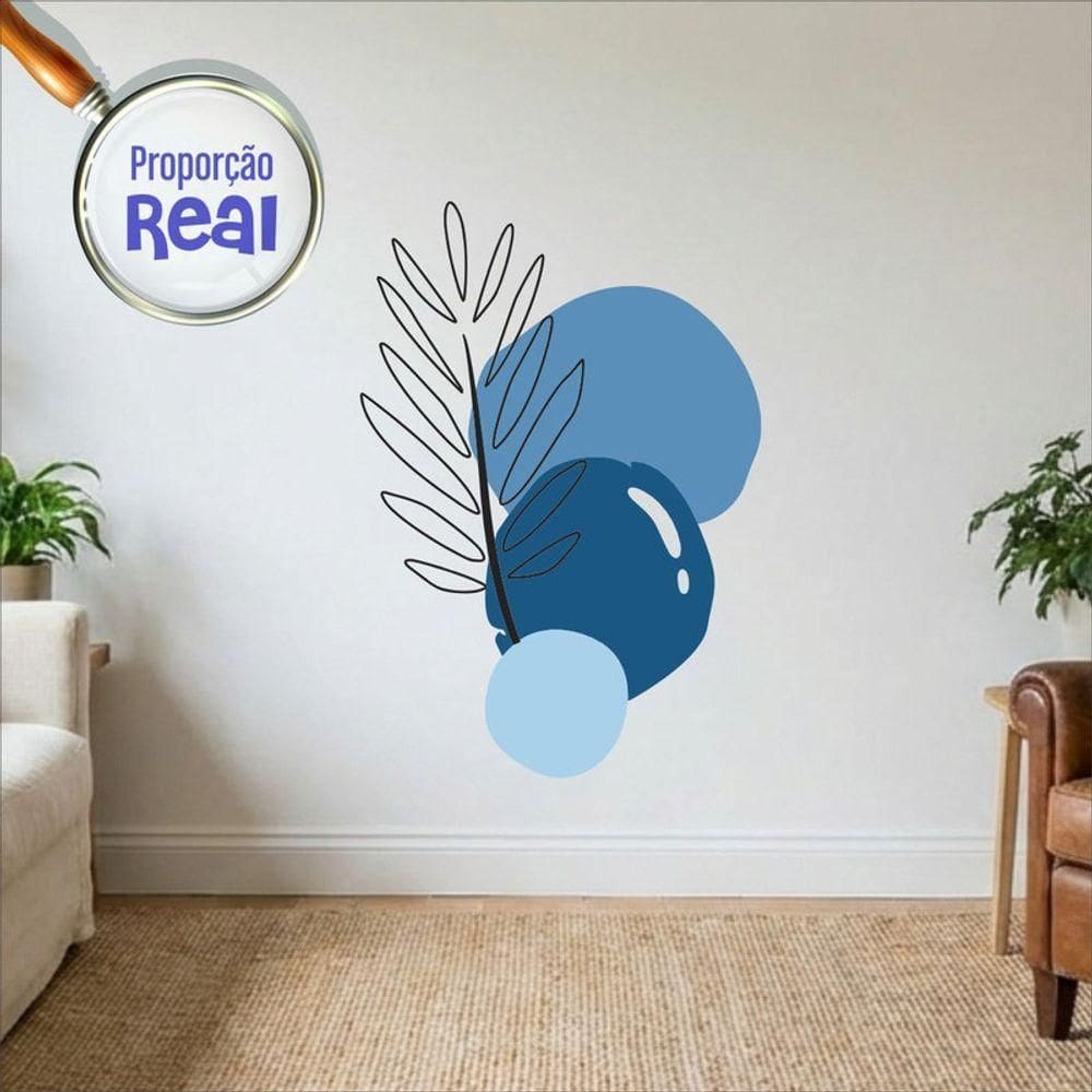 Adesivo Floral Boho Azul Estilo Nórdico 100x69 Minimalista Mod.02
