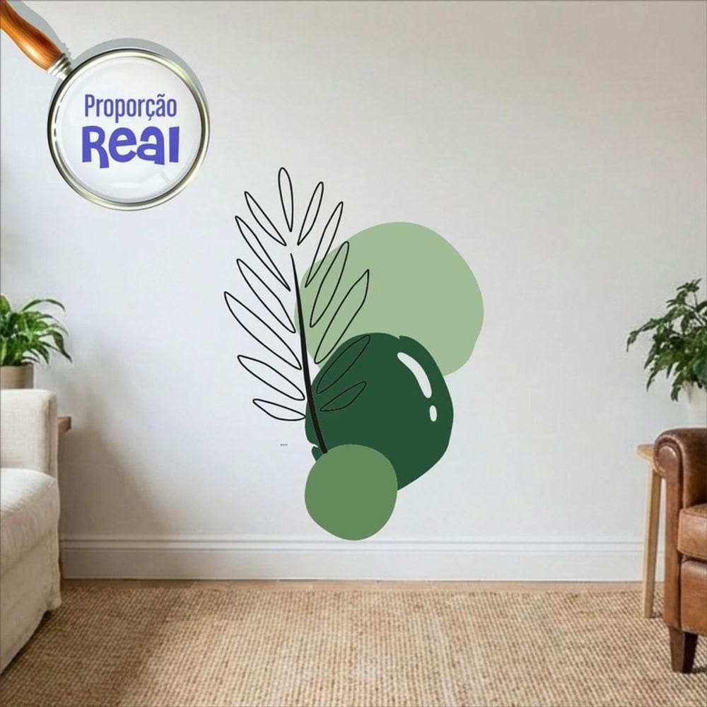 Adesivo Floral Boho Verde Estilo Nórdico 100x69 Minimalista Mod.02