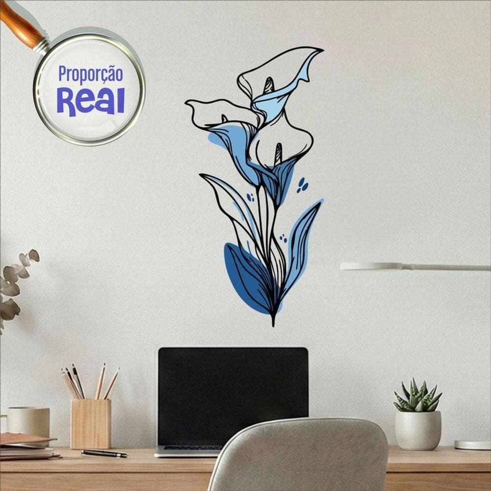 Adesivo Floral Boho Azul Estilo Nórdico 30x60 Minimalista Mod.04