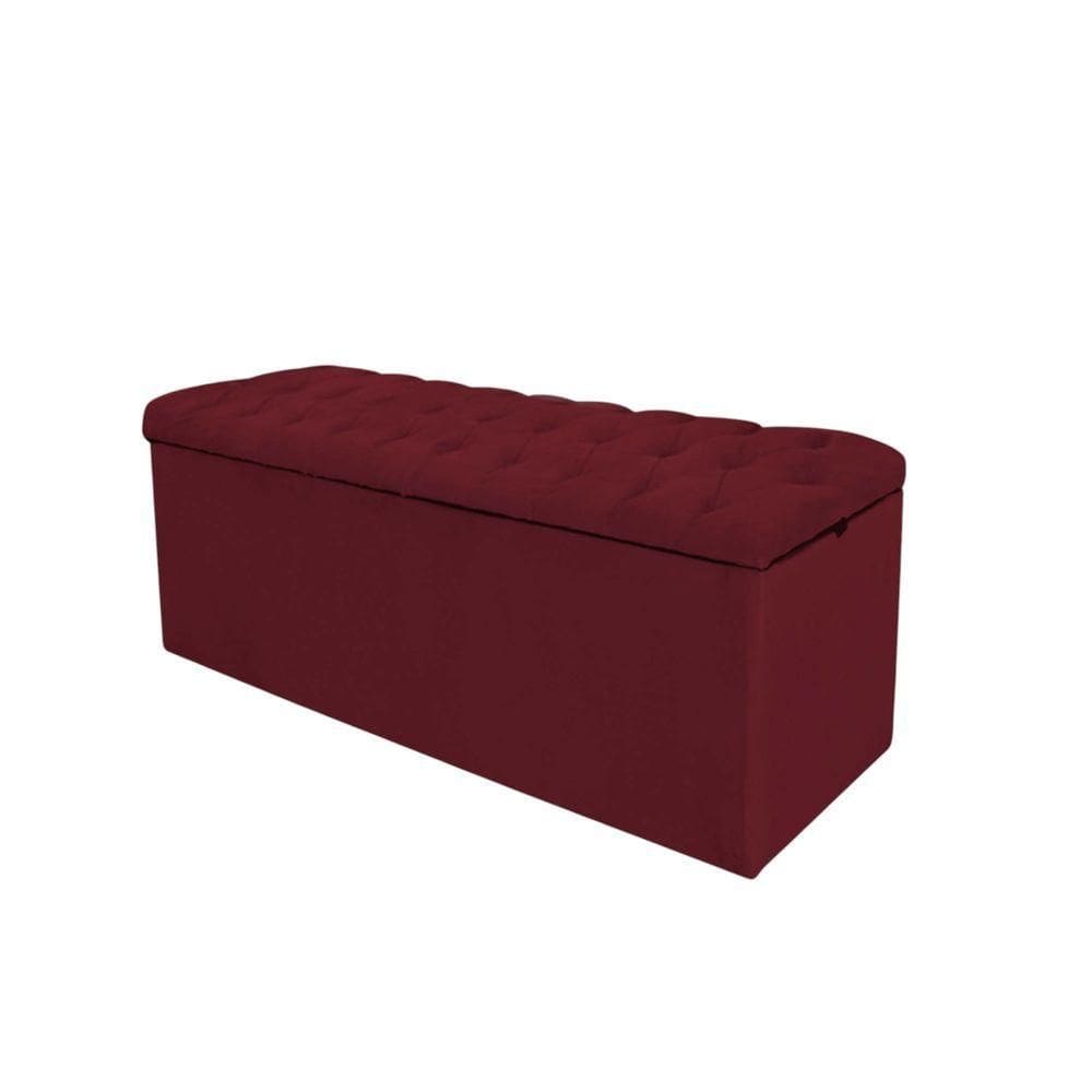 Calçadeira com Baú Espanha 90CM Solteiro Suede Estrutura em Madeira Vermelho Moderno