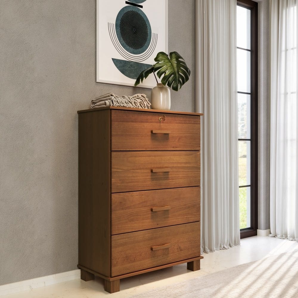 Cômoda 1138C Bronze Madeira Maciça 4 Gavetas Castanho Finestra