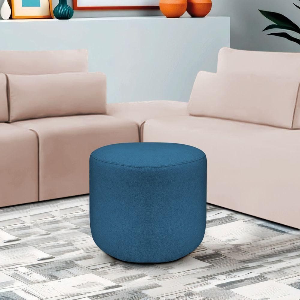 Puff Orgânico Decorativo Conforto Luxo Moá Linho Azul Royal