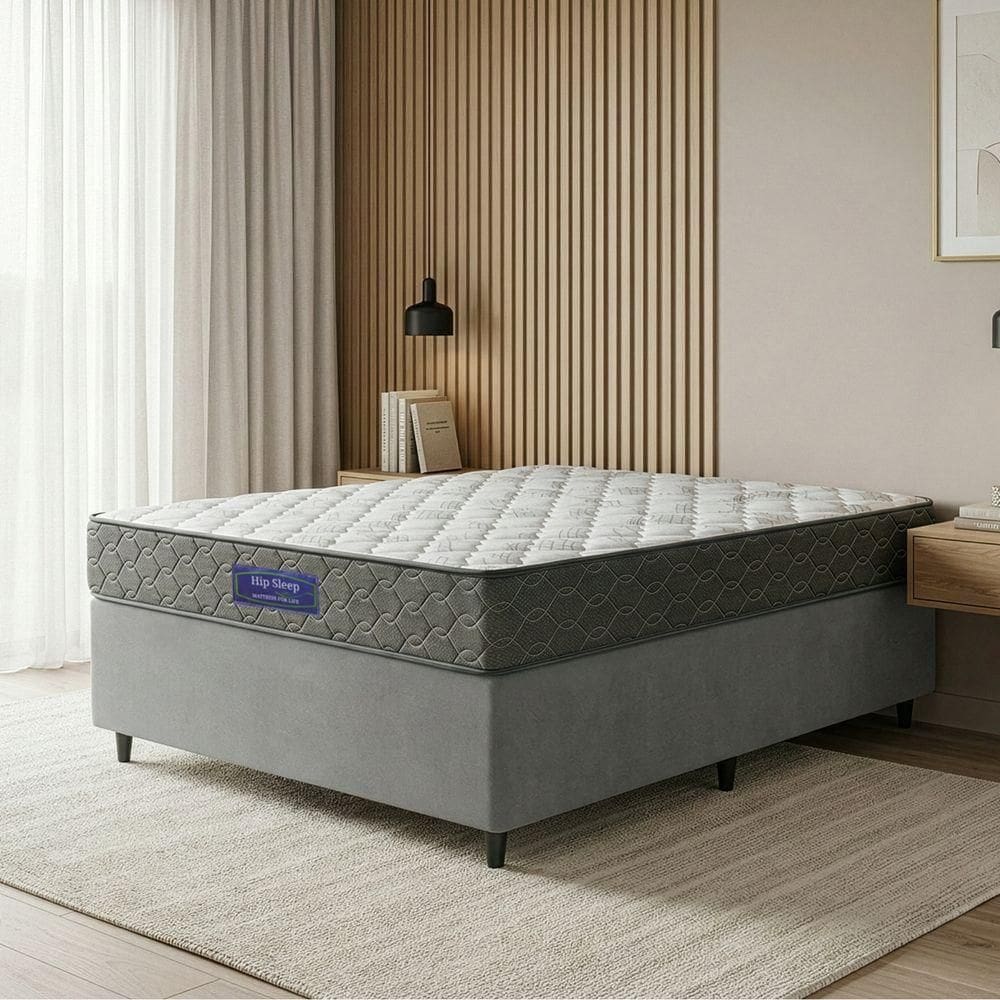 Cama Box Colchão Casal Ortopédico Espuma D33 Hiper 138x188x57cm Apolo Cinza