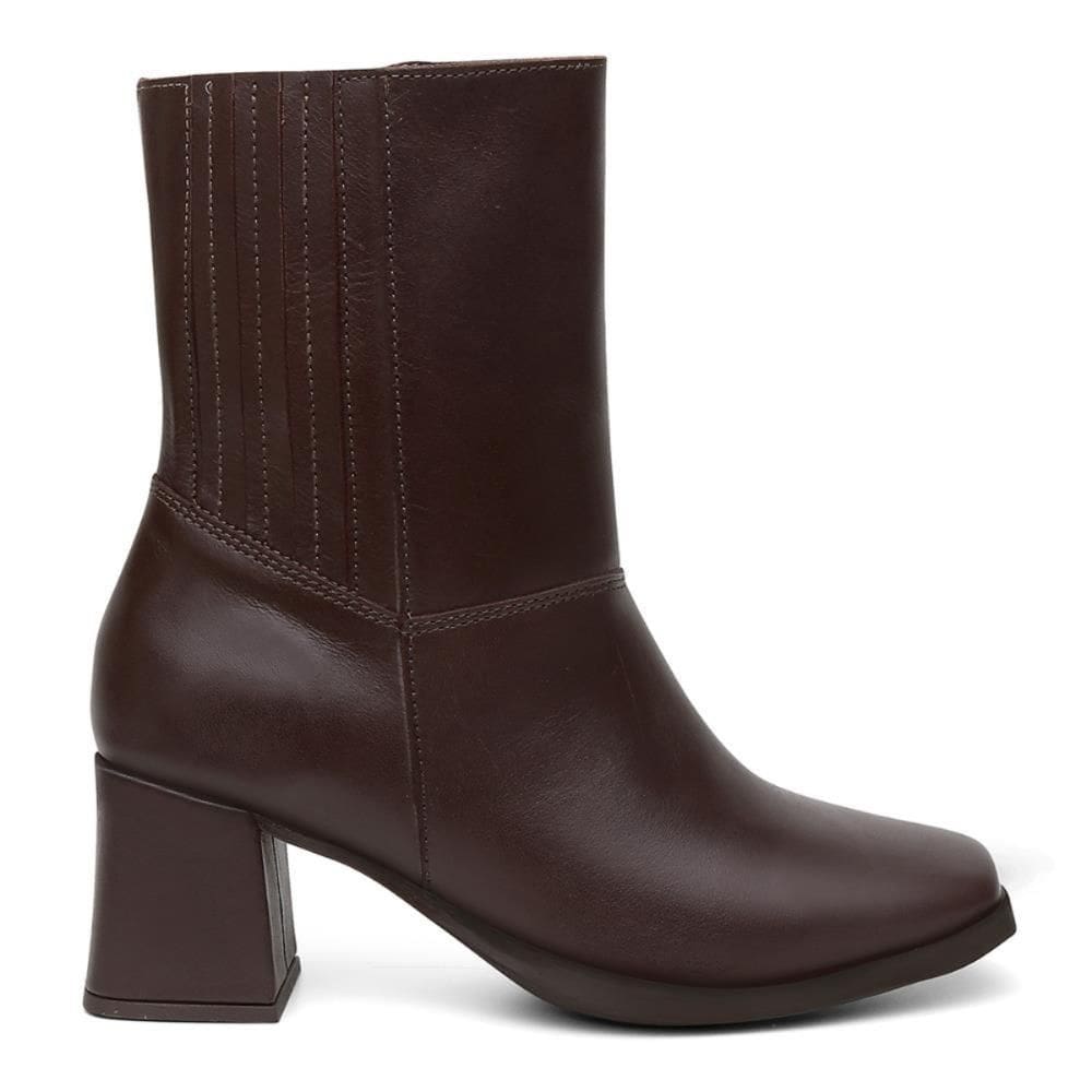 Bota Feminina Couro Cano Médio Zíper Lateral Salto Grosso