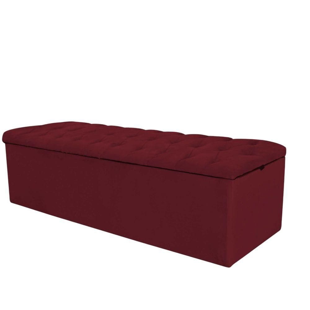 Calçadeira com Baú Espanha 140CM Casal Suede Madeira Vermelho
