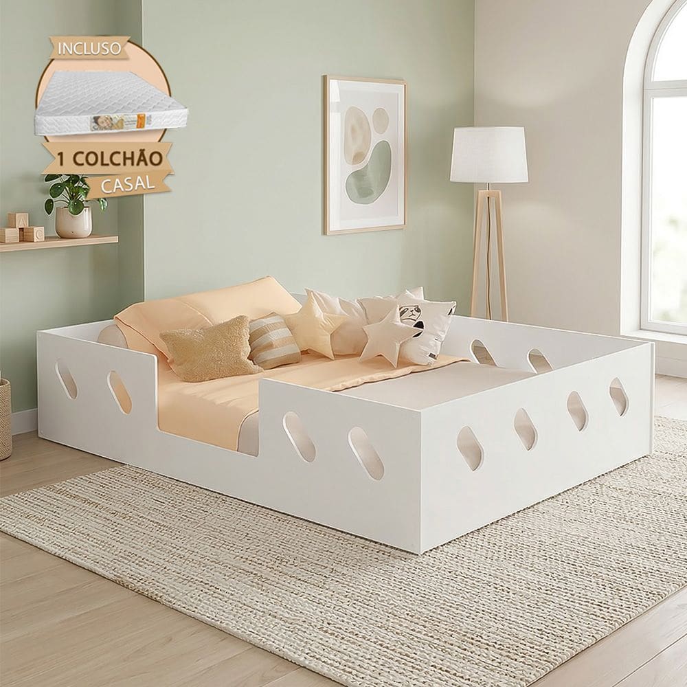 Cama Casal Helena para Quarto +colchão Casal Ortopédico Conforto e Suporte para Dormir - Branco